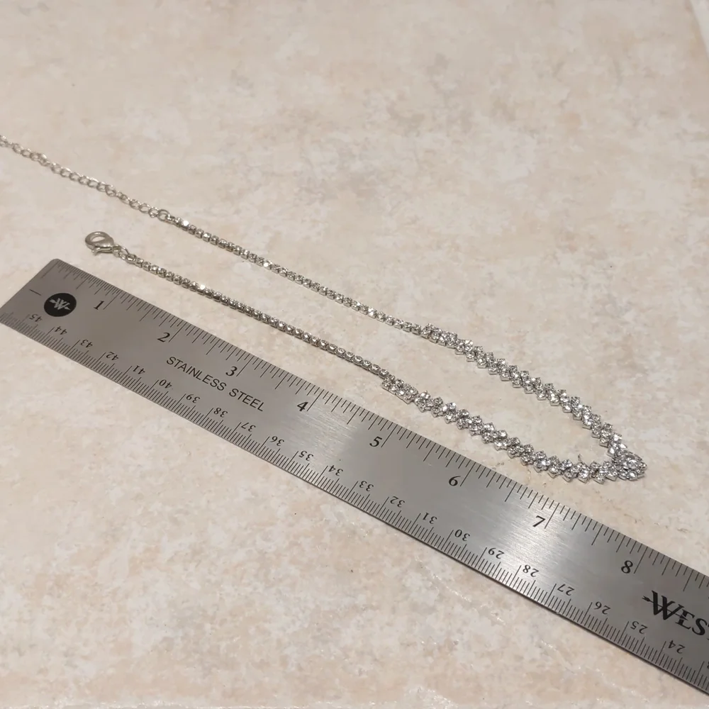 4 for $50 Fashion Jewelry Tennis Necklace Princess Silver Clear Stones 15" Long - Picture 3 of 6
